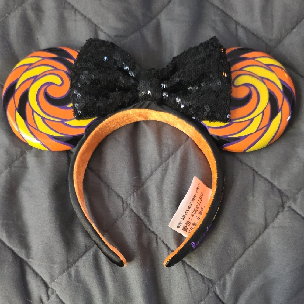 Black and Orange Swirl Headband with Sequin Bow